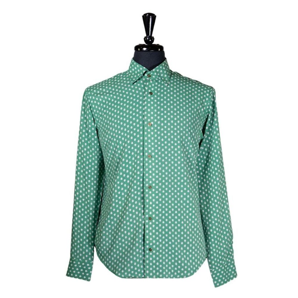 Mens Silky Shirt Button Up Green White Floral Casual Hawaiian Beach Party Medium